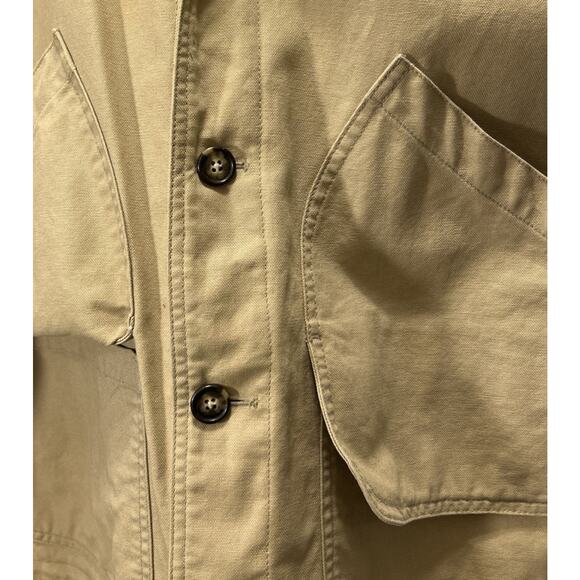 Vintage Lands End Jacket Men’s L Tan Chore Coat Barn Canvas Plaid Corduroy Trim - Picture 3 of 7